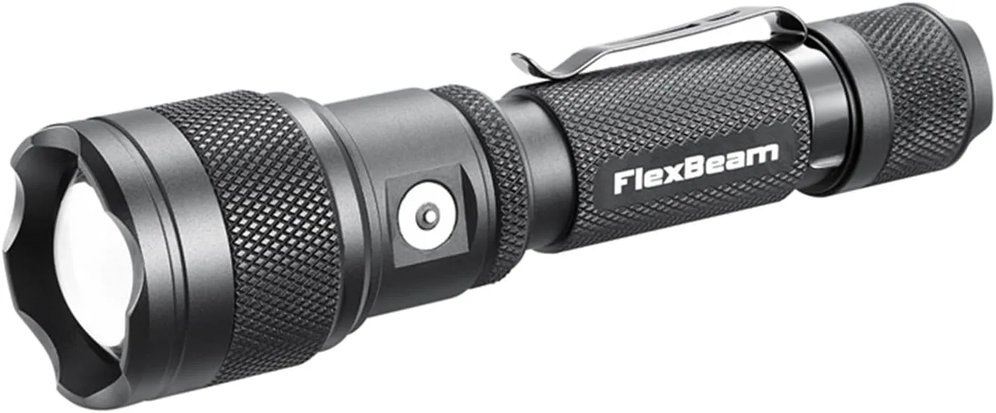Powertac Flexbeam Tactical Flashlight – 700m Long Throw Zoomable LED, 1200 Lumens, 6 Modes, Rechargeable, Waterproof EDC Torch with Memory Function, Clip & Momentary On for Hunting, Outdoor, Emergency