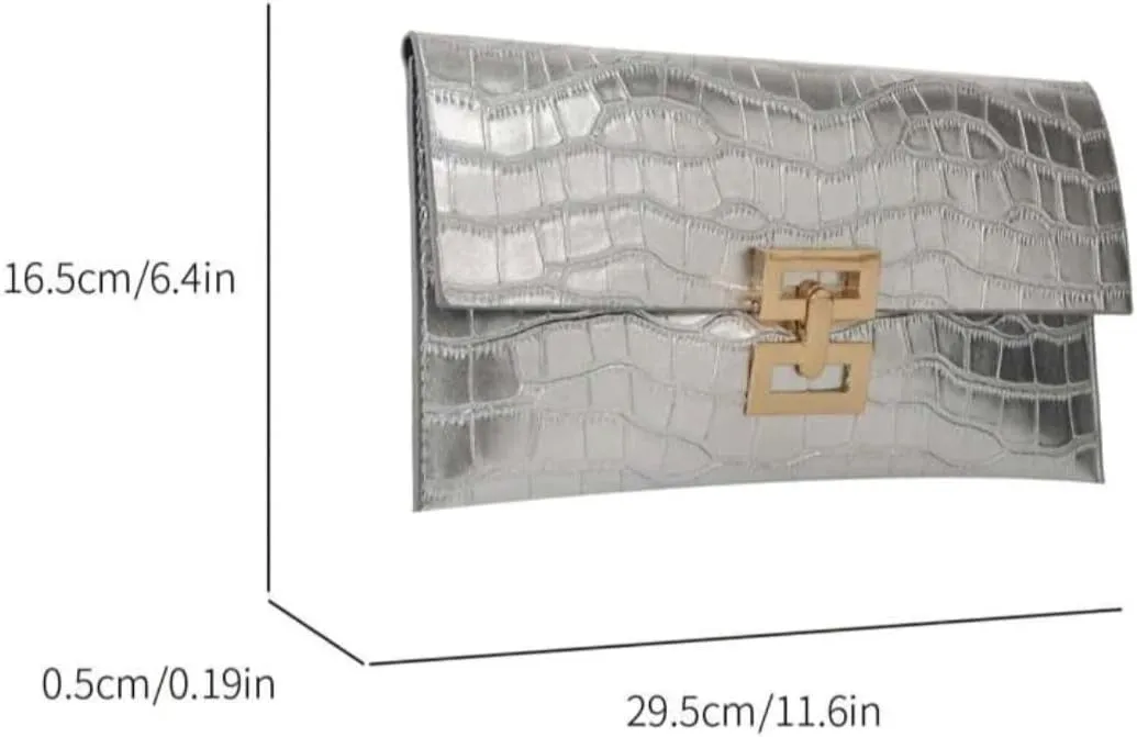 PU Crocodile Print Envelope Clutch Purse (L) 11.6 (W) 0.2 (H) 6.5