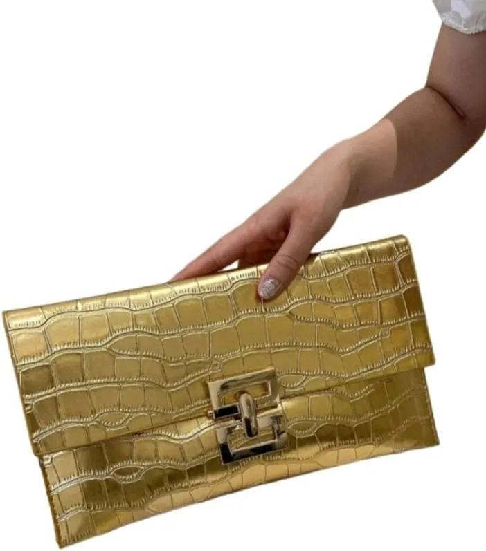 PU Crocodile Print Envelope Clutch Purse (L) 11.6 (W) 0.2 (H) 6.5