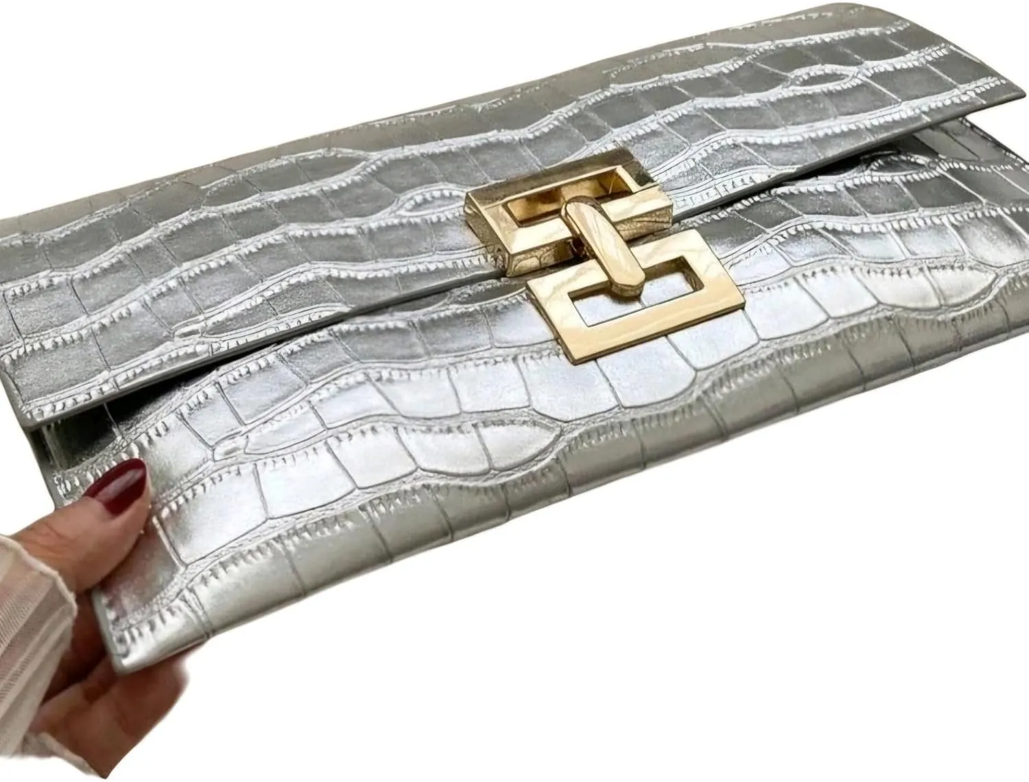 PU Crocodile Print Envelope Clutch Purse (L) 11.6 (W) 0.2 (H) 6.5