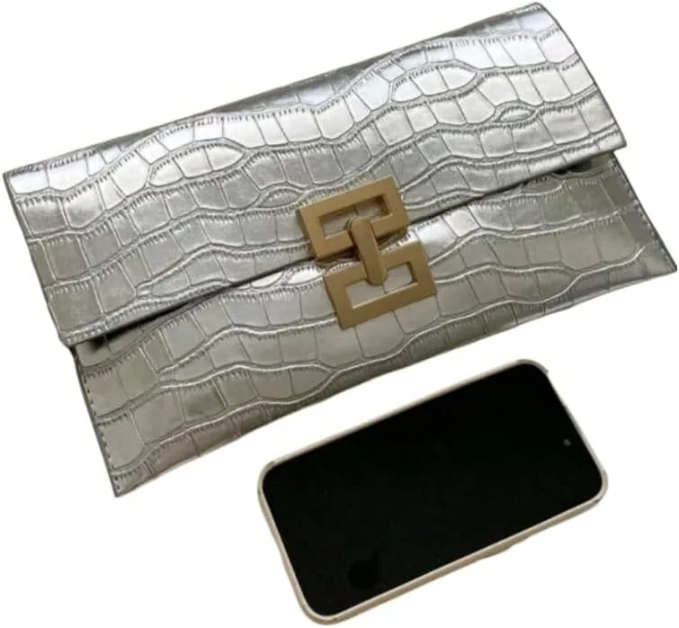 PU Crocodile Print Envelope Clutch Purse (L) 11.6 (W) 0.2 (H) 6.5