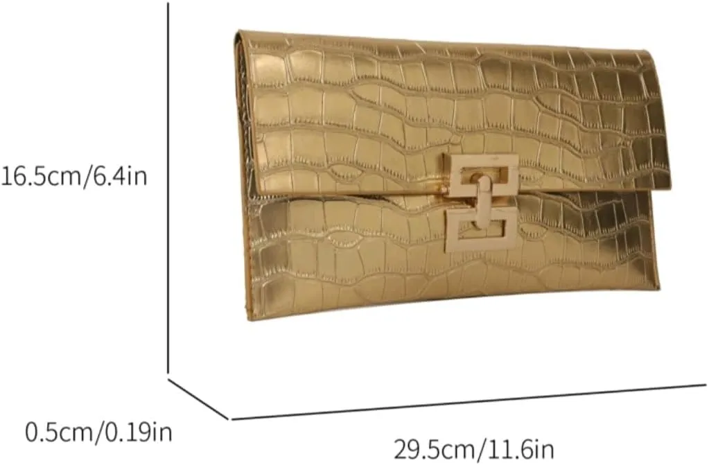 PU Crocodile Print Envelope Clutch Purse (L) 11.6 (W) 0.2 (H) 6.5