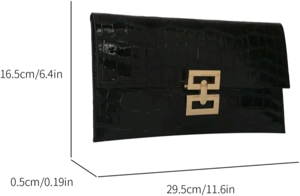 PU Crocodile Print Envelope Clutch Purse (L) 11.6 (W) 0.2 (H) 6.5