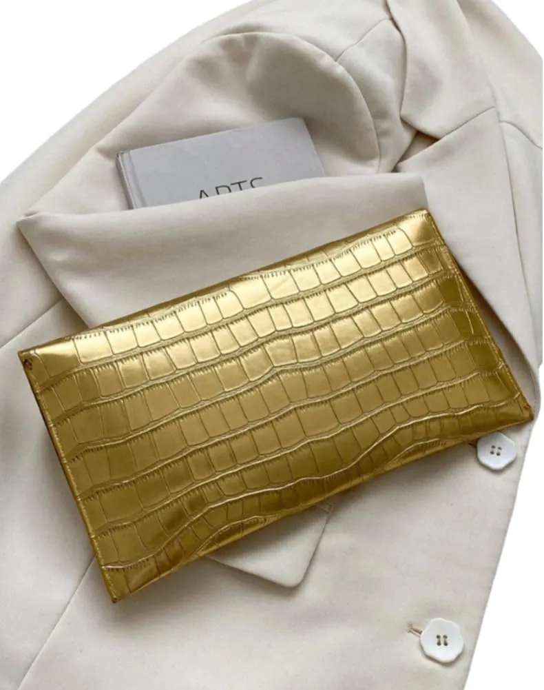 PU Crocodile Print Envelope Clutch Purse (L) 11.6 (W) 0.2 (H) 6.5