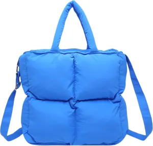Puffer Tote Bag for Women, Small Quilted Puffy Handbag Cotton Padded Trendy Satchel Shoulder Crossbody Purse