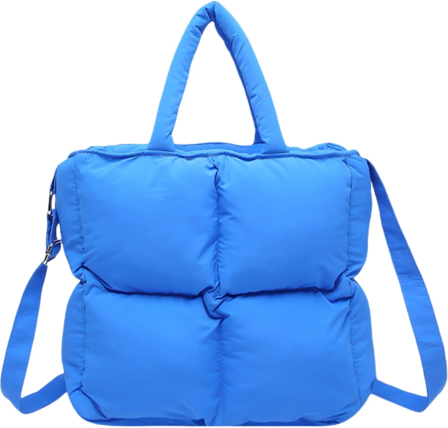 Puffer Tote Bag for Women, Small Quilted Puffy Handbag Cotton Padded Trendy Satchel Shoulder Crossbody Purse