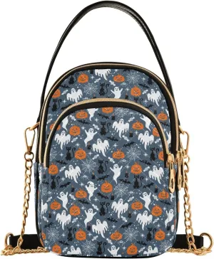 Pumpkin and Ghosts Quilted Shoulder Handbag for Women Stylish Crossbody Handbags with Detachable Leather Chain Shoulder Strap