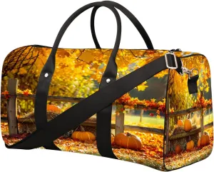 Pumpkin Autumn Harvest Travel Duffel Bag for Women Men Small Sport Gym Bag Waterproof Weekender Overnight Lightweight Carry on Foldable Gym Bag for Training Swim Yoga Traveling Handbag