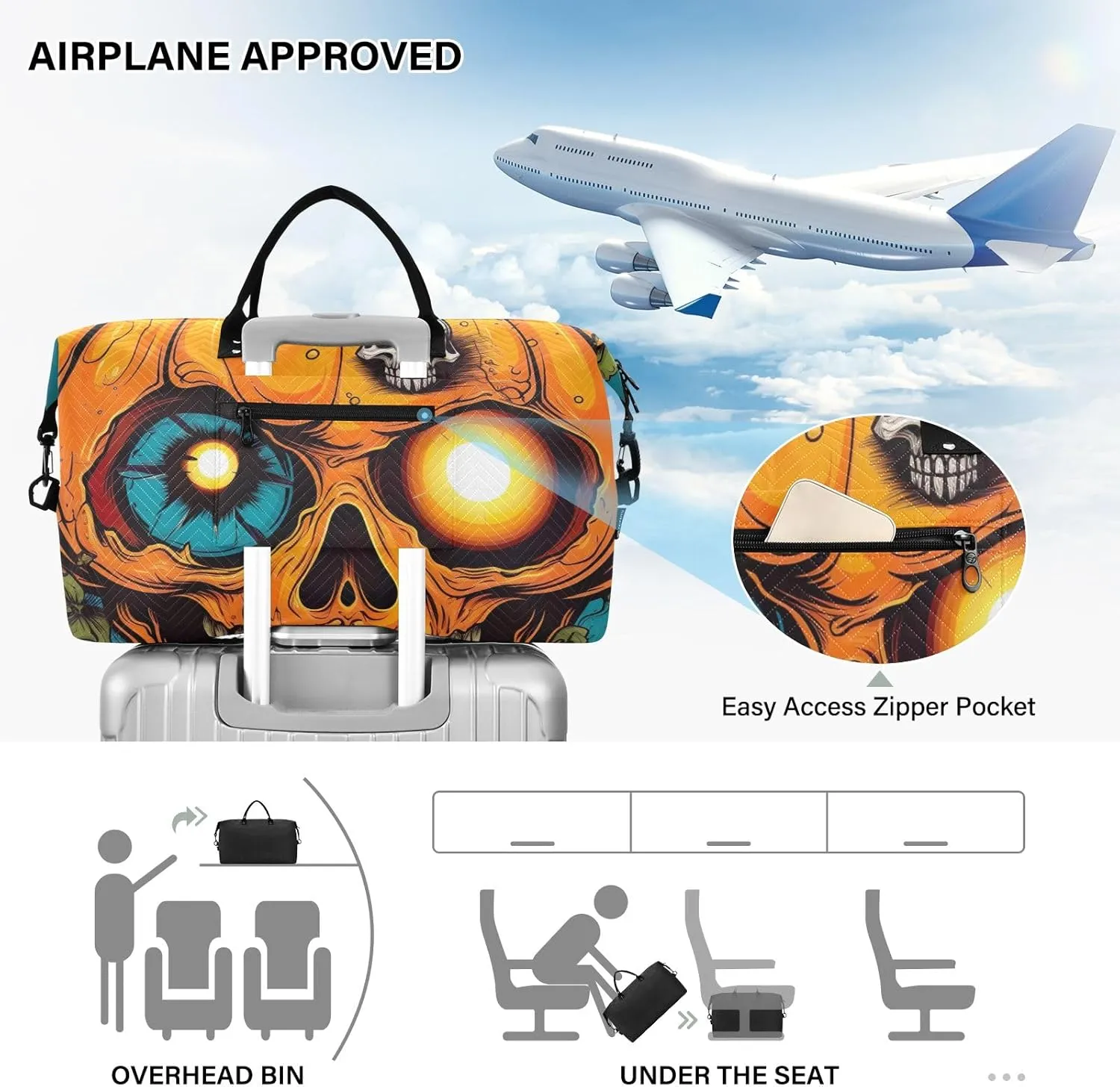 Pumpkin with Eyeballs Halloween Halloween Duffle Bag Overnight Bags for Women Travel Womens Gym Bag Mens Overnight Bag Weekender