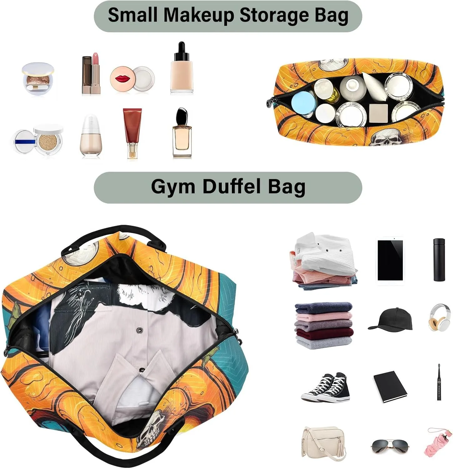 Pumpkin with Eyeballs Halloween Halloween Duffle Bag Overnight Bags for Women Travel Womens Gym Bag Mens Overnight Bag Weekender
