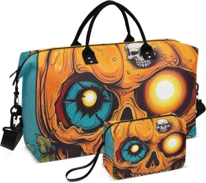 Pumpkin with Eyeballs Halloween Halloween Duffle Bag Overnight Bags for Women Travel Womens Gym Bag Mens Overnight Bag Weekender