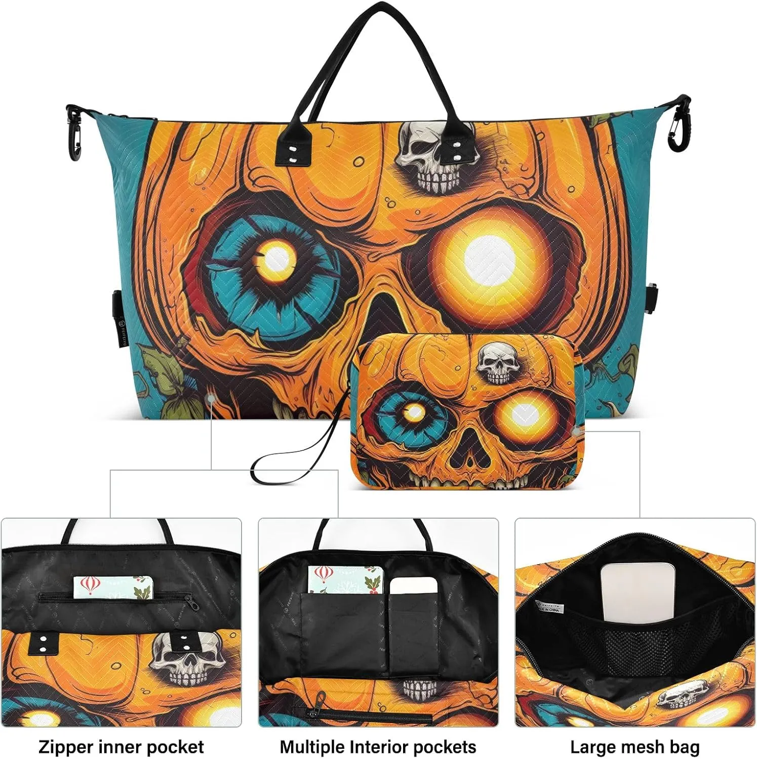 Pumpkin with Eyeballs Halloween Halloween Duffle Bag Overnight Bags for Women Travel Womens Gym Bag Mens Overnight Bag Weekender
