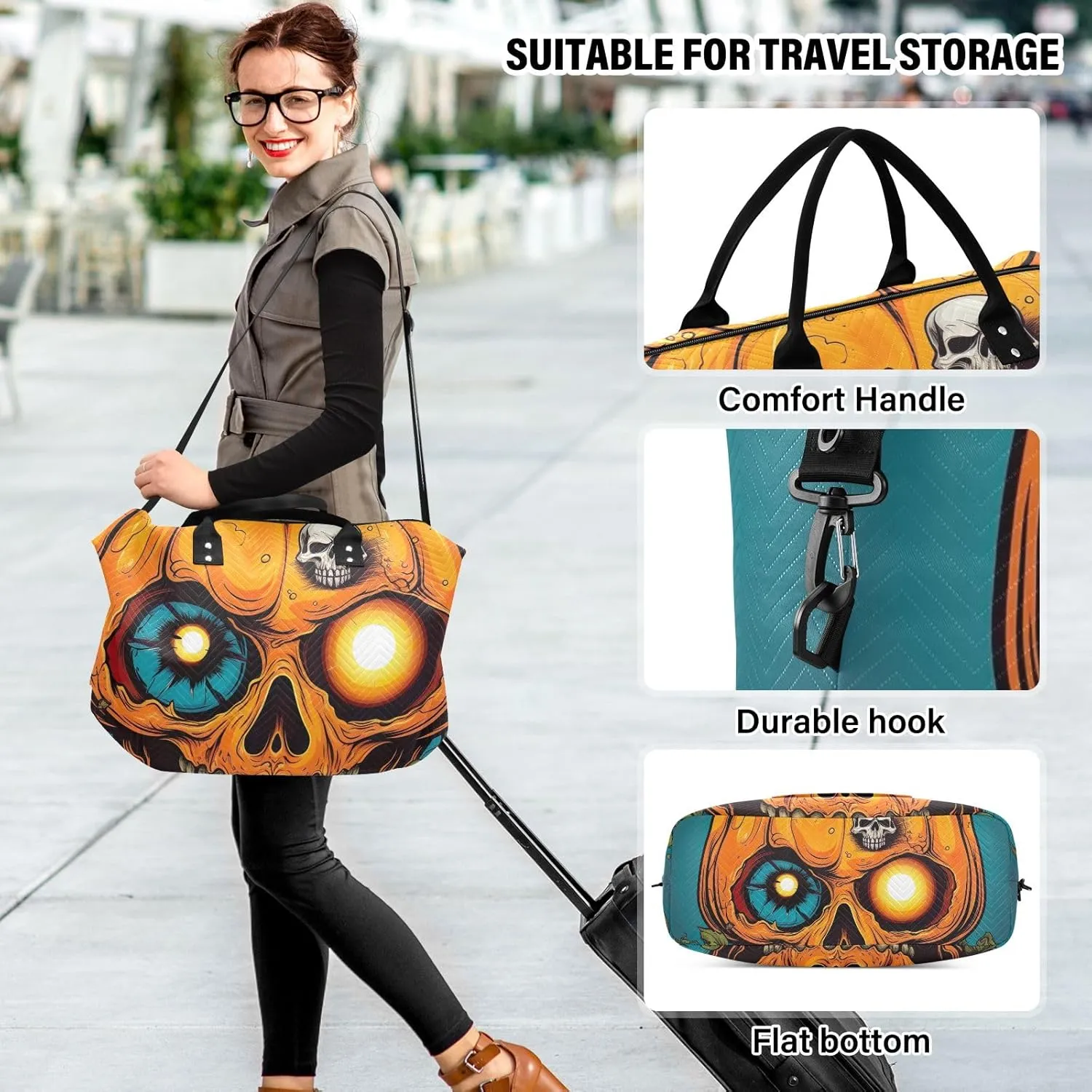 Pumpkin with Eyeballs Halloween Halloween Duffle Bag Overnight Bags for Women Travel Womens Gym Bag Mens Overnight Bag Weekender