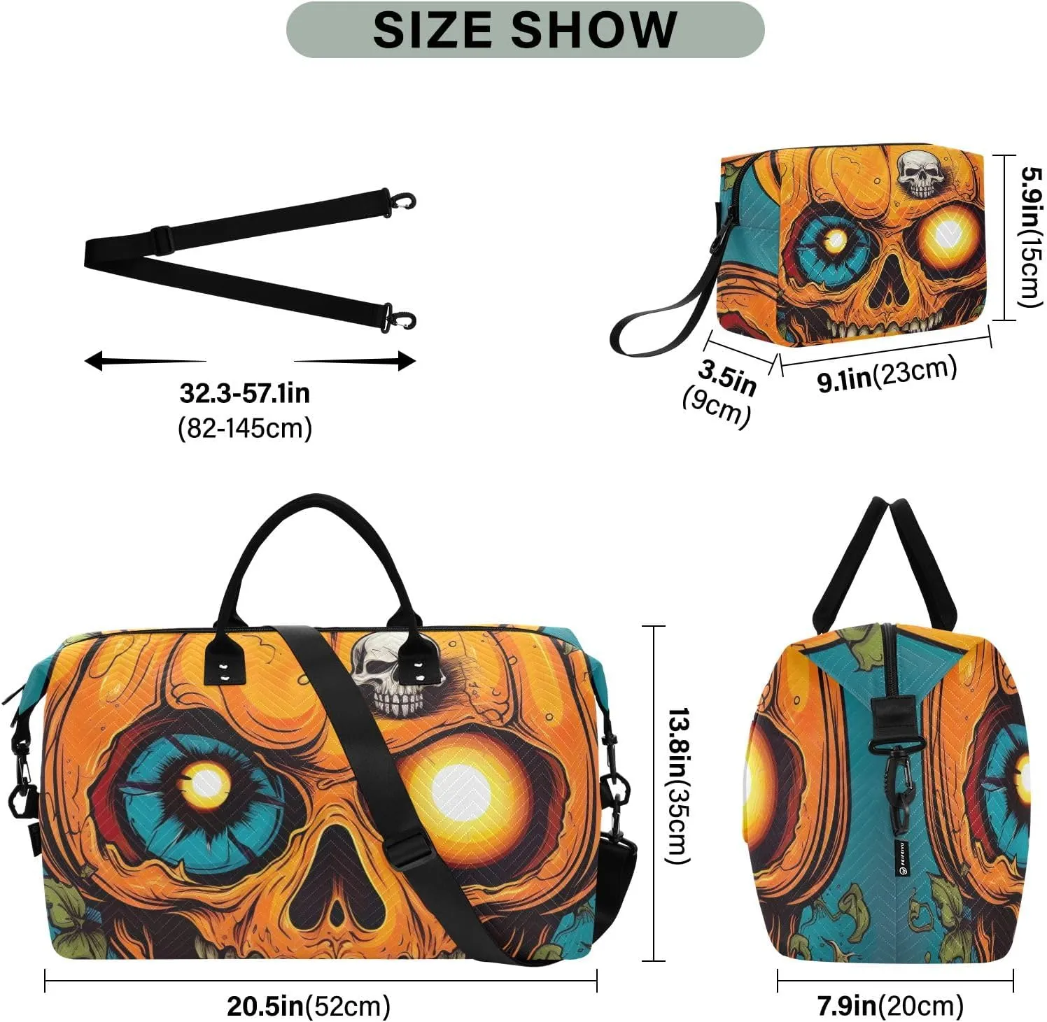 Pumpkin with Eyeballs Halloween Halloween Duffle Bag Overnight Bags for Women Travel Womens Gym Bag Mens Overnight Bag Weekender
