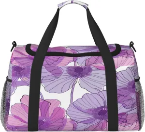Purple Anemone Flowers Duffle Bag Travel Duffel Bags for Men Women Waterproof Gym Overnight Weekender Bag Carry on Tote Bag