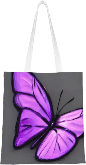 Purple Butterflies Print Canvas Tote Bag Reusable Shoulder Shopping Bags For Daily Use Shopping Travel