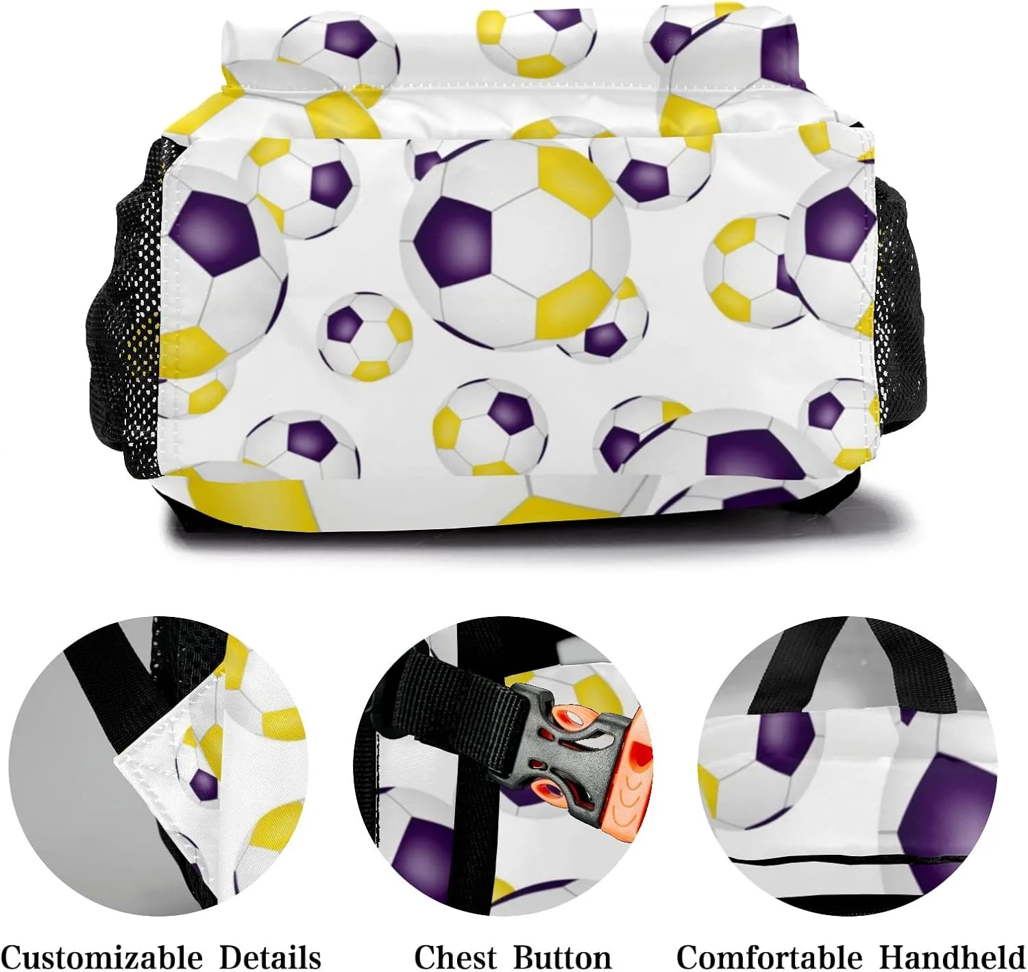 Purple Soccer Balls Personalized Kids School Backpack Custom for Boys Girls Primary Daypack School Bookbag Travel Bag