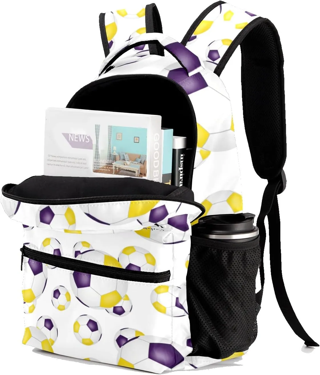 Purple Soccer Balls Personalized Kids School Backpack Custom for Boys Girls Primary Daypack School Bookbag Travel Bag