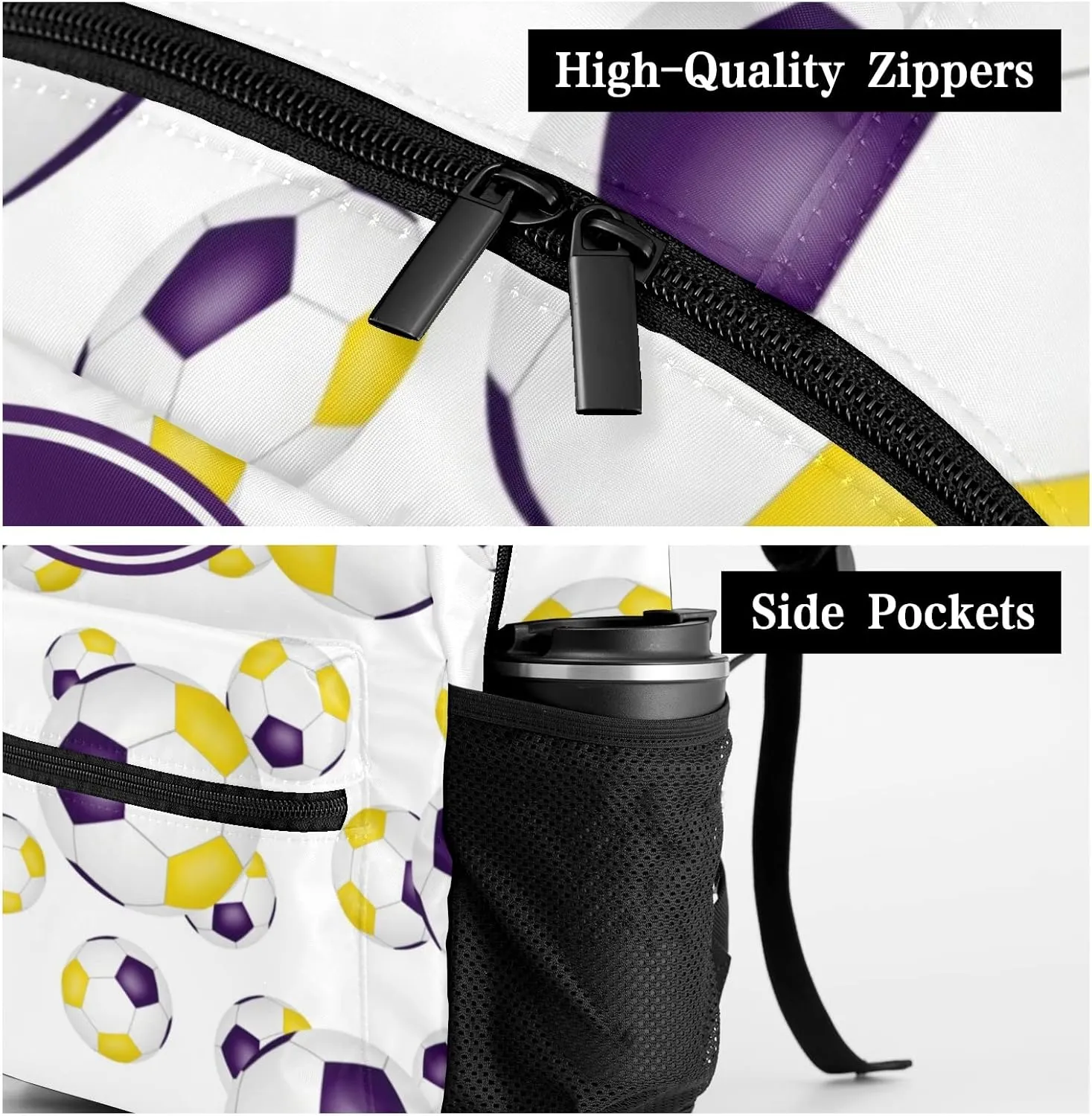 Purple Soccer Balls Personalized Kids School Backpack Custom for Boys Girls Primary Daypack School Bookbag Travel Bag
