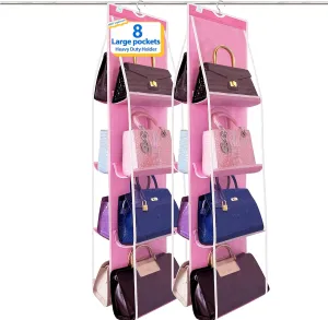 purse organizer for closet, 2-Pack, purse organizer, new improved larger purses design, purse storage, Heavy-Duty Metal Hooks, Luxe Closet Organization for High-End Homes(Pink)
