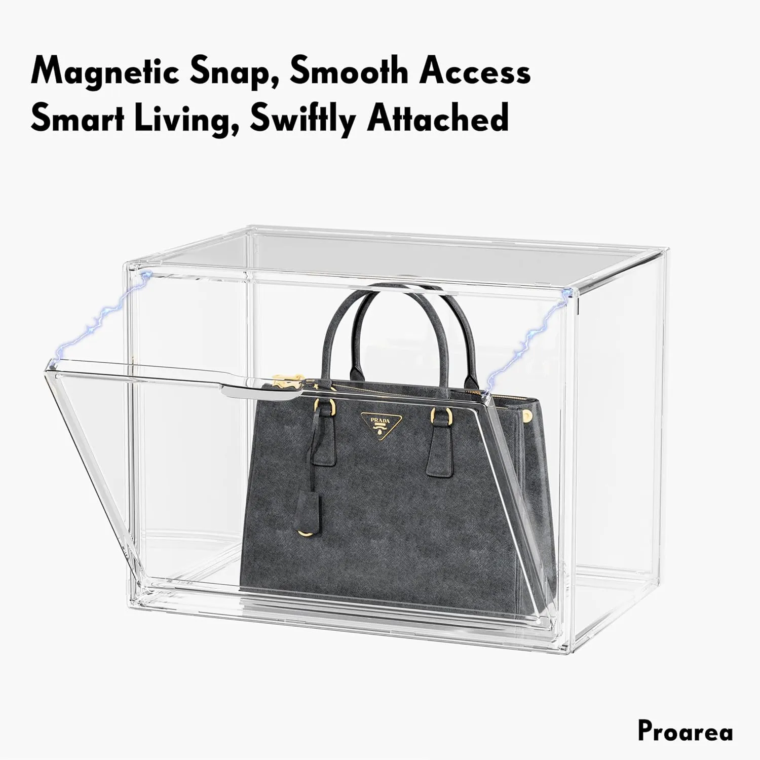 Purse Organizer for Closet, Clear Acrylic Display Case for Handbag Organizer, Stackable Purse Storage Box with Magnetic Door, Plastic Holder Containers for Book, Collectibles, Cosmetic 3 Pack
