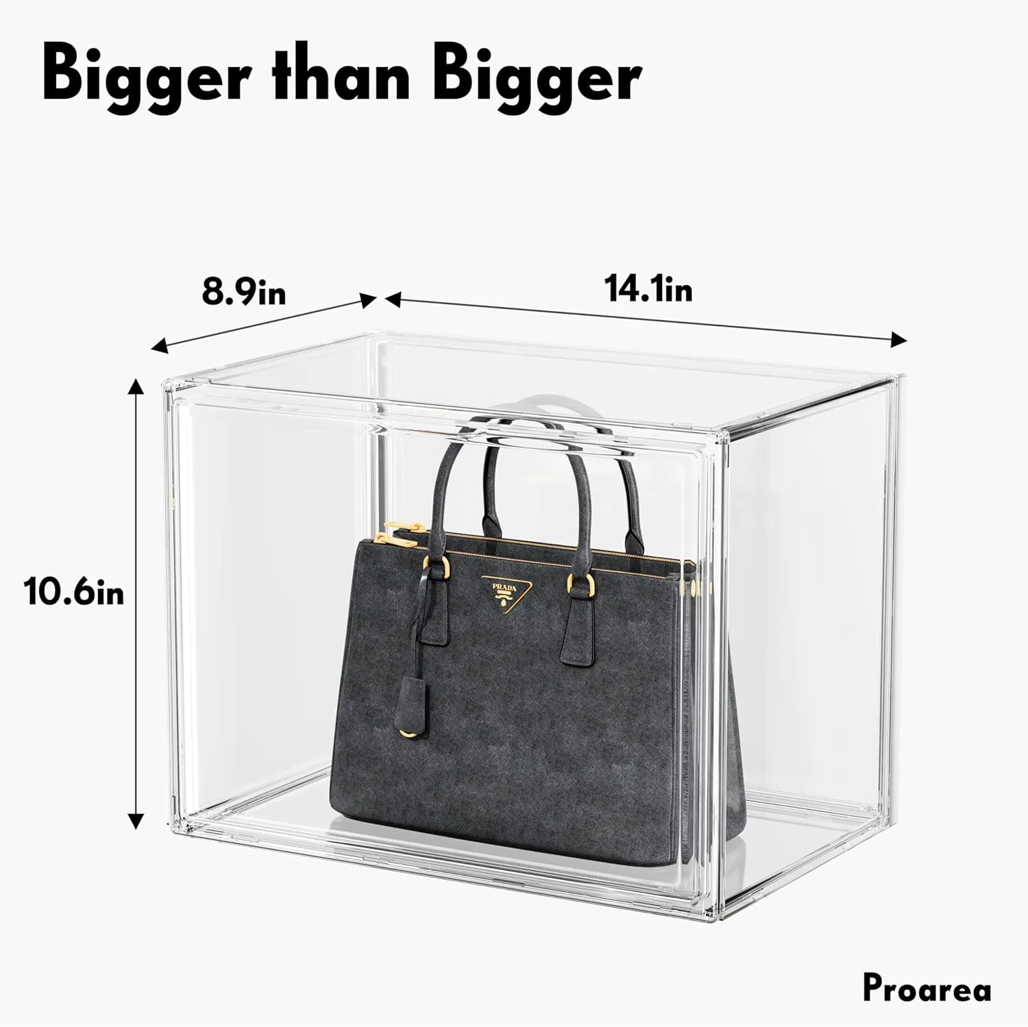Purse Organizer for Closet, Clear Acrylic Display Case for Handbag Organizer, Stackable Purse Storage Box with Magnetic Door, Plastic Holder Containers for Book, Collectibles, Cosmetic 3 Pack