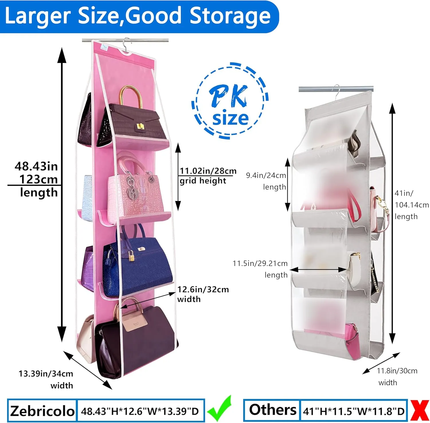 purse organizer for closet, new improved larger purses design, purse organizer, Heavy-Duty Metal Hooks, purse storage, Luxe Closet Organization for High-End Homes1-Pack (Pink)