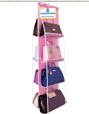 purse organizer for closet, new improved larger purses design, purse organizer, Heavy-Duty Metal Hooks, purse storage, Luxe Closet Organization for High-End Homes1-Pack (Pink)