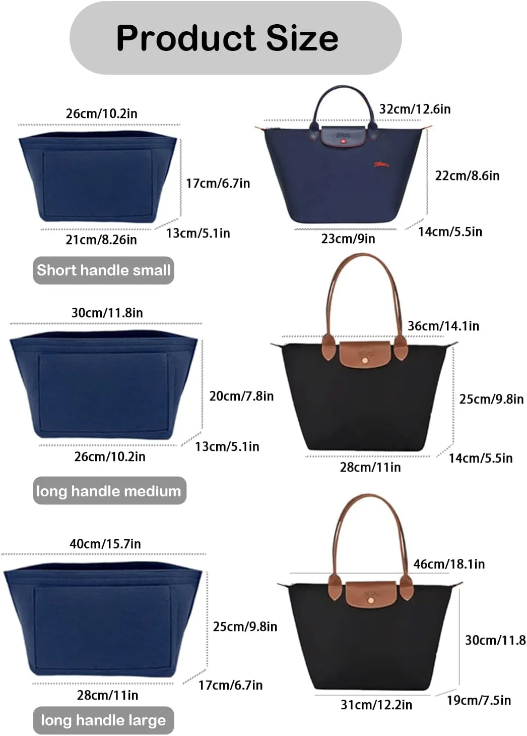 Purse Organizer Insert, Bag Organizer for Le Pliage, Handbags Organizer Insert (Grey, Medium)