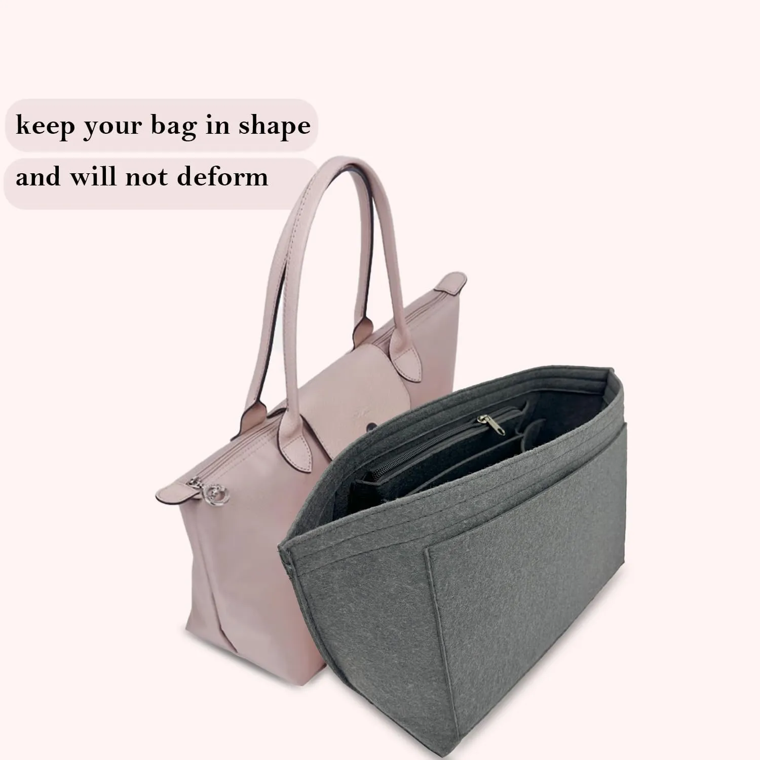 Purse Organizer Insert, Bag Organizer for Le Pliage, Handbags Organizer Insert (Grey, Medium)