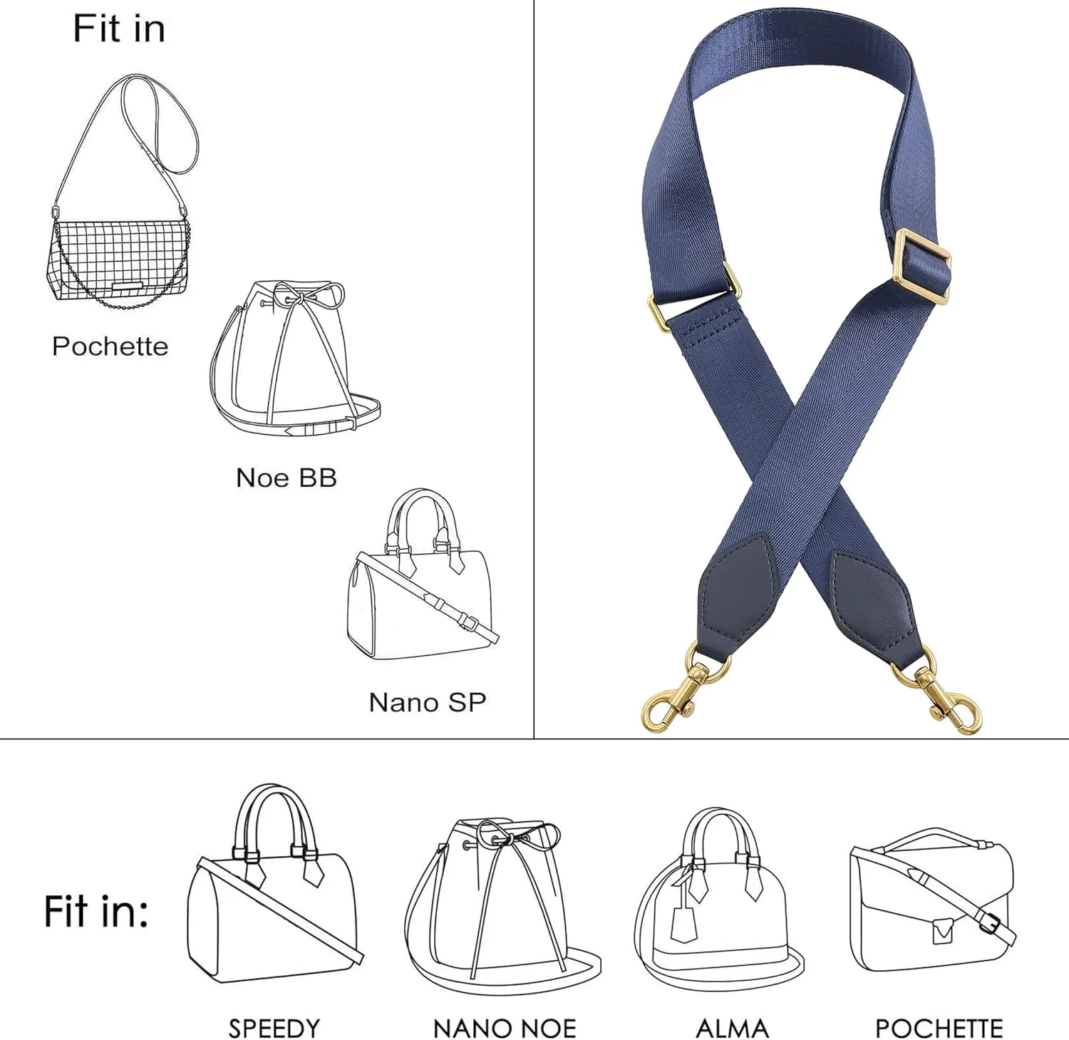 Purse Strap Replacement Crossbody Handbag Stripe Wide Adjustable