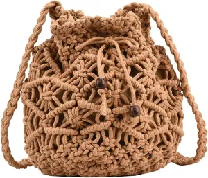 Purses for Women Ladies Crossbody Bag Literary Single Shoulder Vintage Cotton Woven Drawstring Fresh Beach Bag
