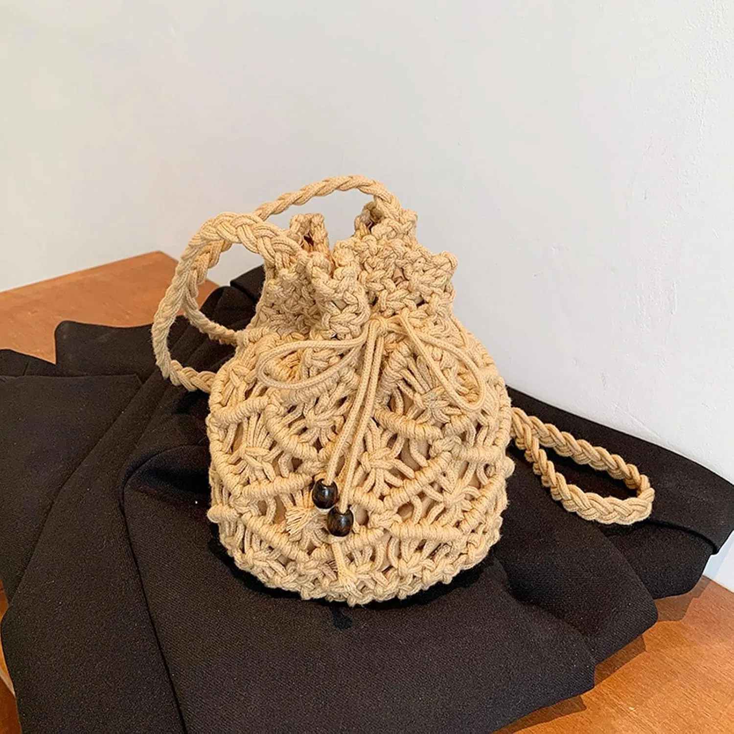 Purses for Women Ladies Crossbody Bag Literary Single Shoulder Vintage Cotton Woven Drawstring Fresh Beach Bag