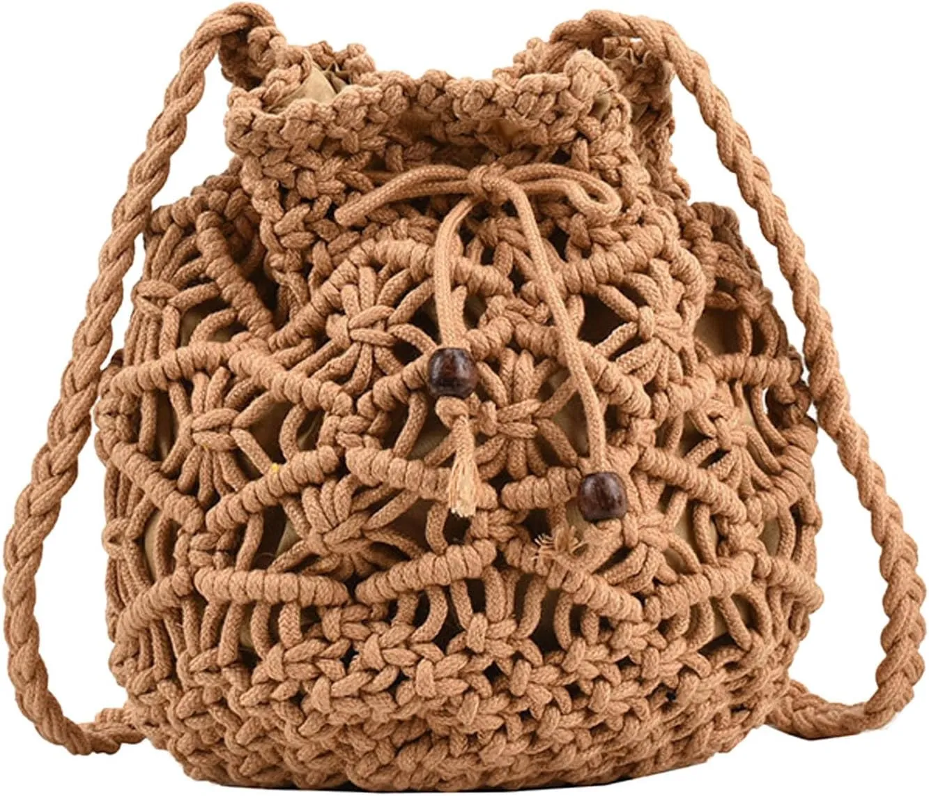 Purses for Women Ladies Crossbody Bag Literary Single Shoulder Vintage Cotton Woven Drawstring Fresh Beach Bag