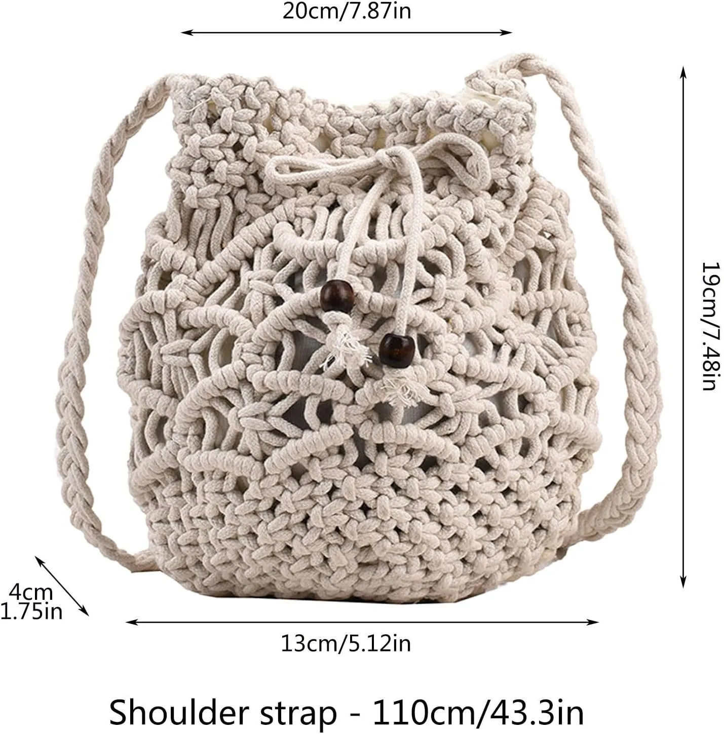 Purses for Women Ladies Crossbody Bag Literary Single Shoulder Vintage Cotton Woven Drawstring Fresh Beach Bag