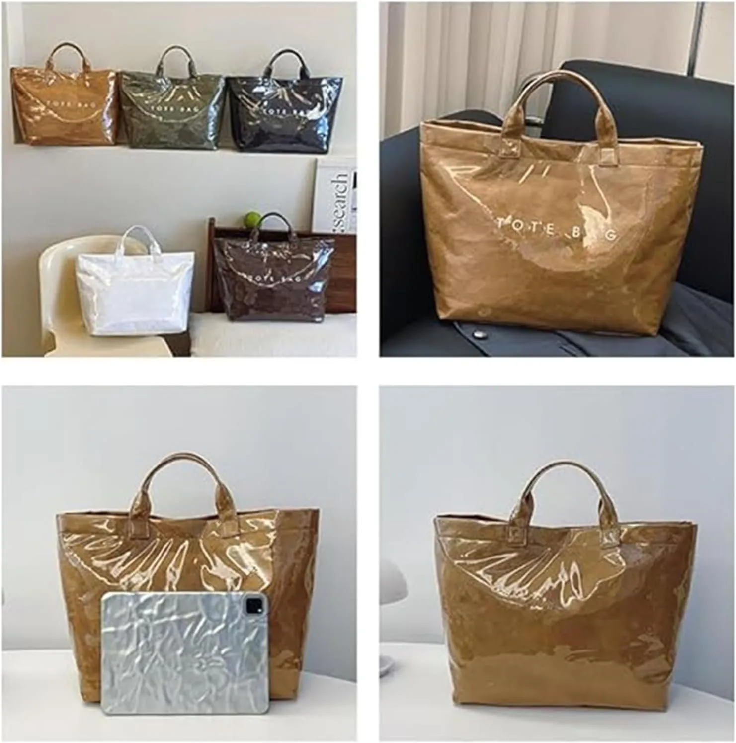 PVC Tote Bag for Women Stellaya Tote Bag Womens Letters Print Tote Bag Large Kraft Paper Tote Bag Clear Hobo Handbag