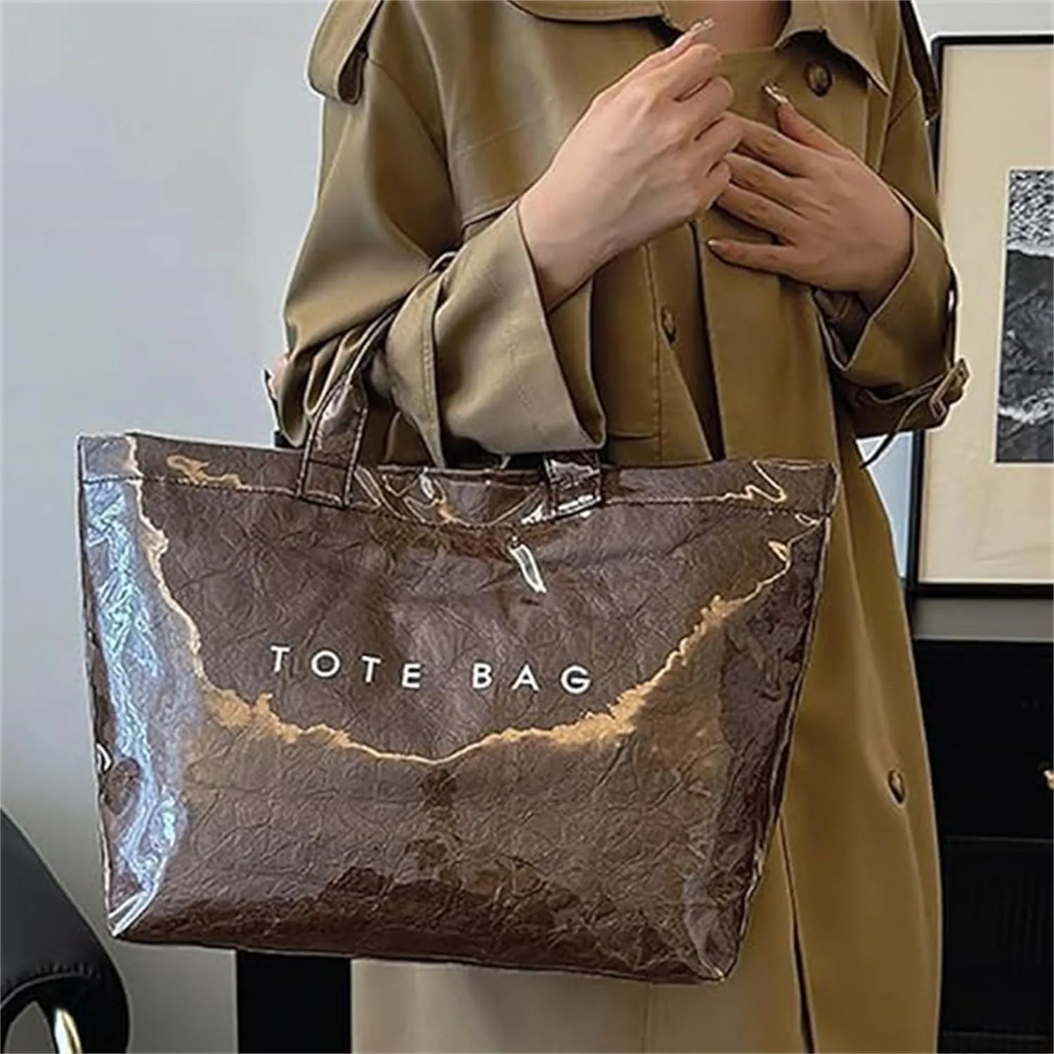PVC Tote Bag for Women Stellaya Tote Bag Womens Letters Print Tote Bag Large Kraft Paper Tote Bag Clear Hobo Handbag