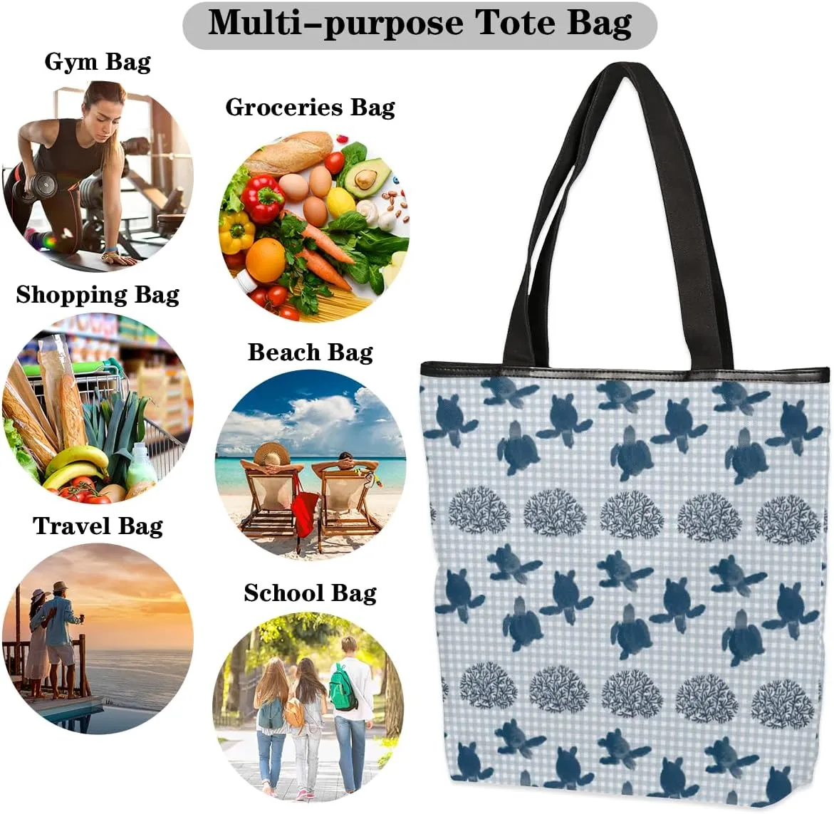 QsirBC Fun Cat Canvas Tote Bag for Women Reusable Shoulder Totebag Pocket Zipper Casual Handbag