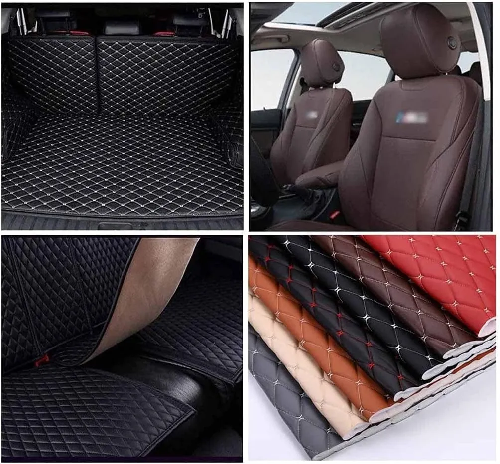 Quilted Faux Leather PVC Leather Fabric Waterproof Faux Leather Fabric Quilted Leather Diamond Stitch Padded Cushion Linen Wadding Backing Upholstery 1.6x1m (Black)