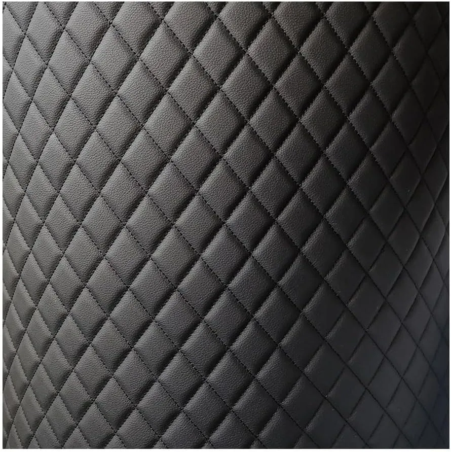 Quilted Faux Leather PVC Leather Fabric Waterproof Faux Leather Fabric Quilted Leather Diamond Stitch Padded Cushion Linen Wadding Backing Upholstery 1.6x1m (Black)