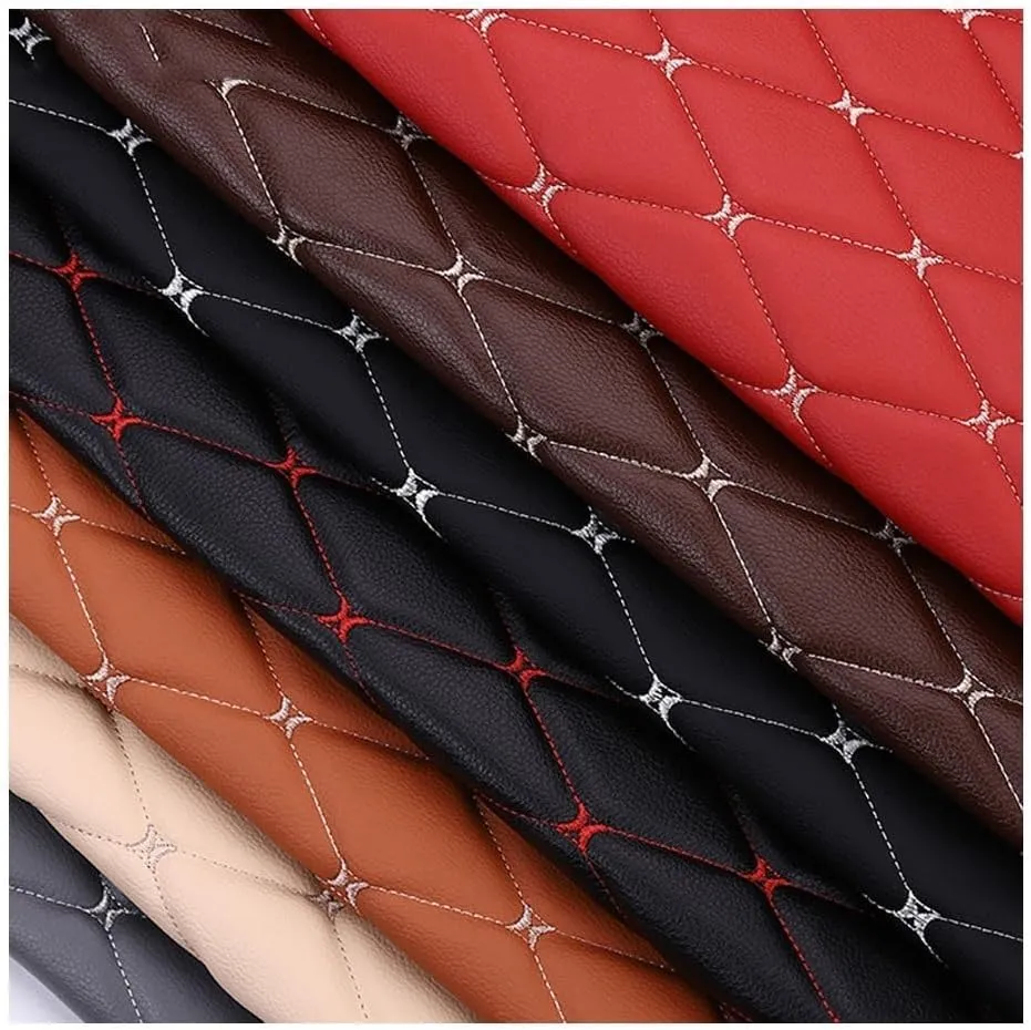 Quilted Faux Leather PVC Leather Fabric Waterproof Faux Leather Fabric Quilted Leather Diamond Stitch Padded Cushion Linen Wadding Backing Upholstery 1.6x1m (Black)