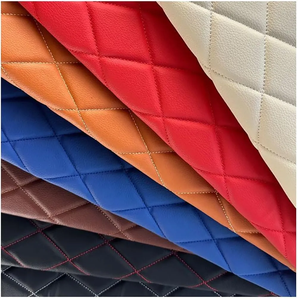 Quilted Faux Leather Vinyl PVC Leather Fabric Waterproof Faux Leather Fabric Quilted Leather Diamond Stitch Padded Cushion Linen Wadding Backing Upholstery(Black,1.6X3m)