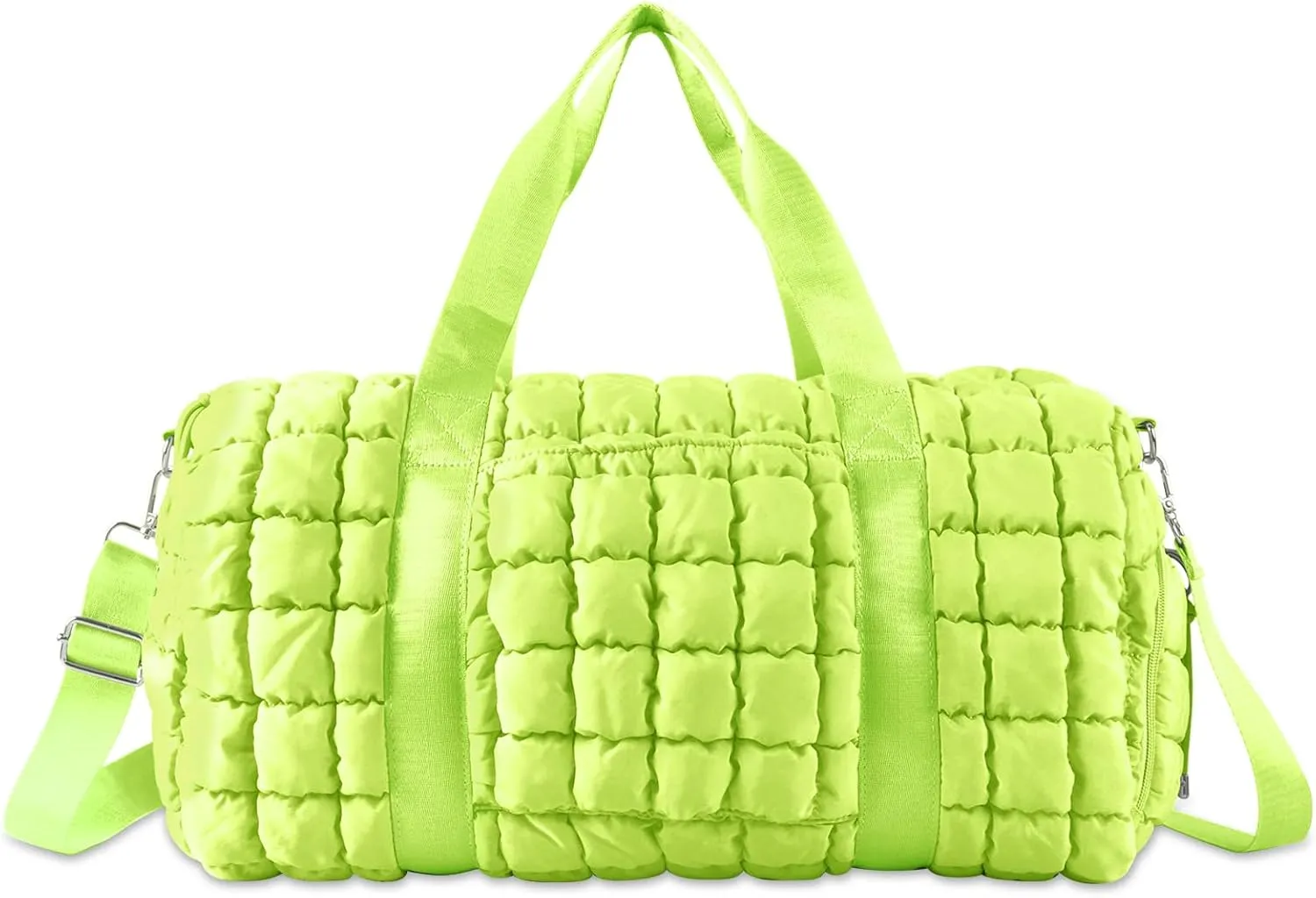 Quilted Gym Bag Duffle for Women,Duffle Bag for Travel with Shoes Compartment,Puffer Weekender Bags Overnight Carry On Bag with Trolley Sleeve,Personal Item Bag Sports Duffel Dance Bag(Light Green)