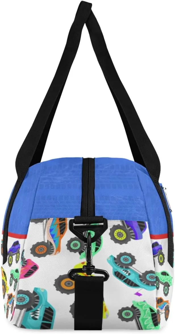 Racing Car Custom Name Kids Overnight Duffel Bags Boys Colorful Truck Personalized Sport Gym Bag Customized Duffel Bag for Travel Weekender Practice Gymnastics