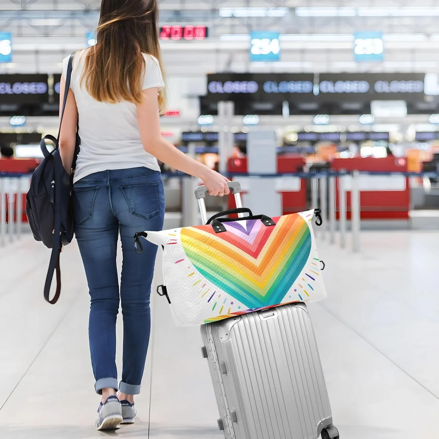 Rainbow Heart LGBT Duffle Bags Luggage Bags for Travel with Toiletry Bag Sports Tote Bags for Women Mens Duffle Bag Weekender Bag