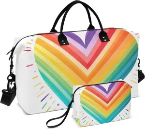 Rainbow Heart LGBT Duffle Bags Luggage Bags for Travel with Toiletry Bag Sports Tote Bags for Women Mens Duffle Bag Weekender Bag
