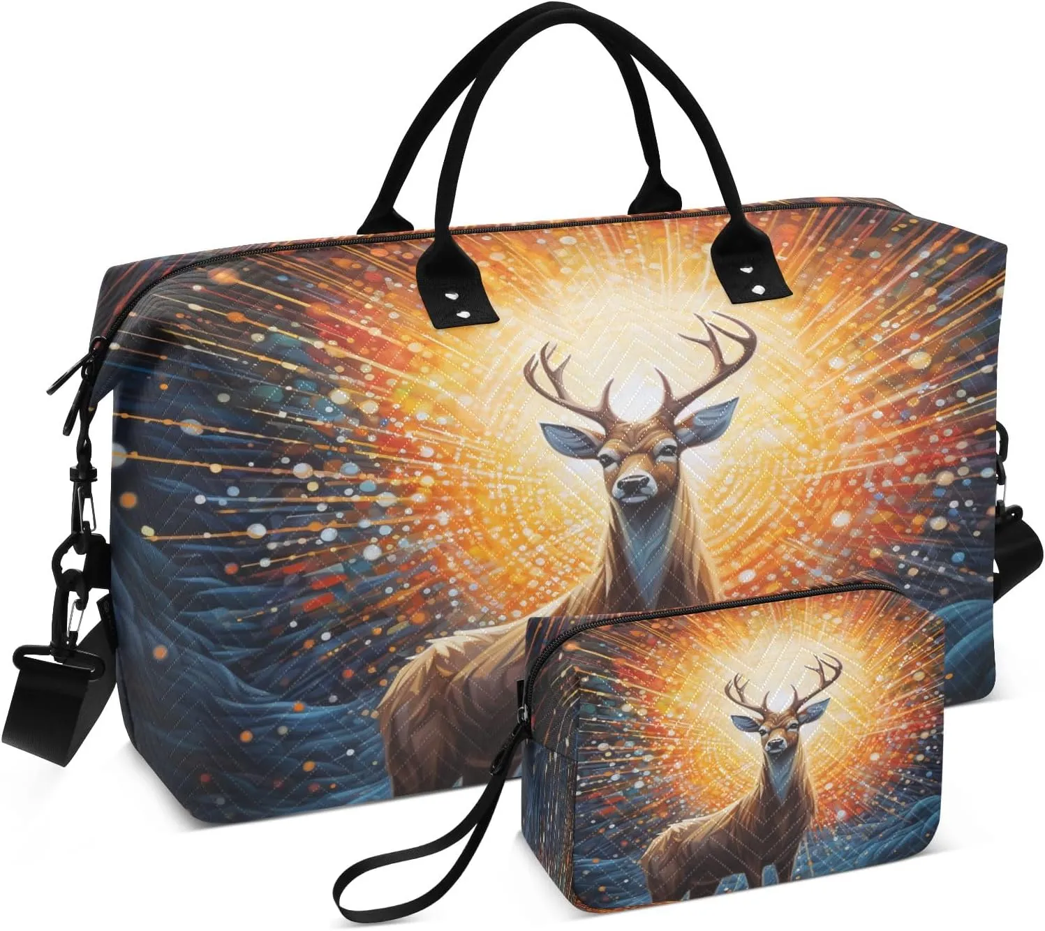 Rainbow Magic Deer Travel Duffel Bags with Toiletry Bag and Adjustable Strap for Travel Gym Yoga