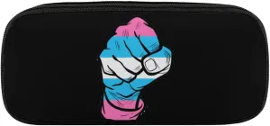 Raised Fist Transgender Flag Pencil Case PU Leather Pencil Pouch Makeups Bag Organizer Storage for Home Office Travel