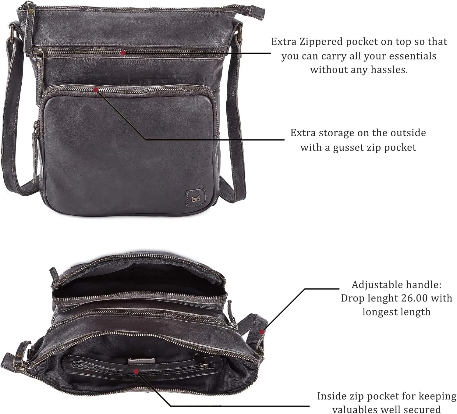 Real Leather Crossbody Bags Purses for Women Shoulder Handbags Crossover Handmade Stylish Trendy Pocketbook
