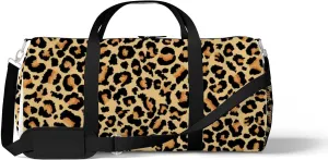 Realistic Leopard Anmial Texture Sports Duffel Bag Travel Gym Tote Bags Lightweight Durable Shoulder Strap Waterproof Polyester Outside Mesh Pocket Overnight Trip Duffel Bag for Women Men